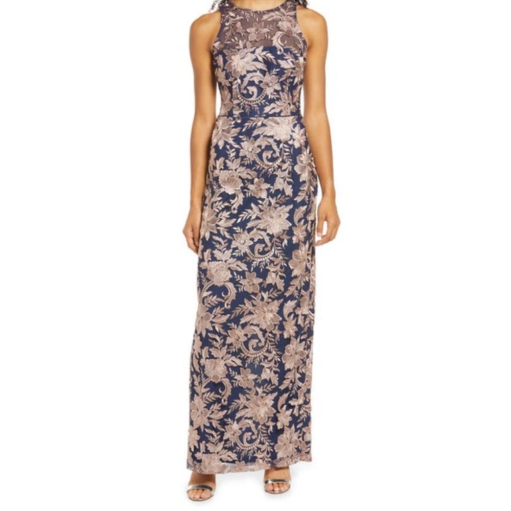 JS Collections Embroidered Halter Neck Pencil Gown